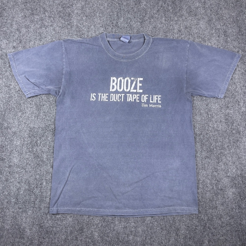 Y2K Jim Morris Booze T-Shirt Mens Large Blue Graphic Faded